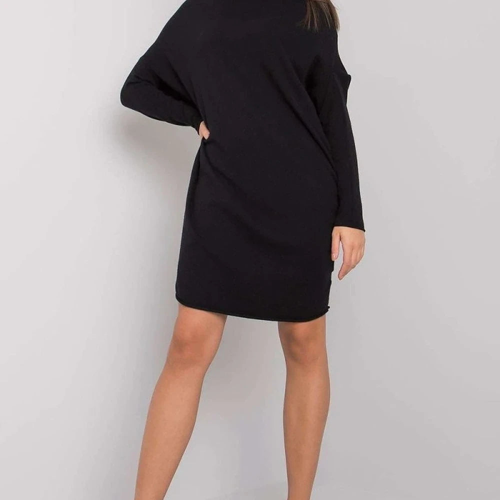 Black Knit Midi Dress with Long Sleeves
