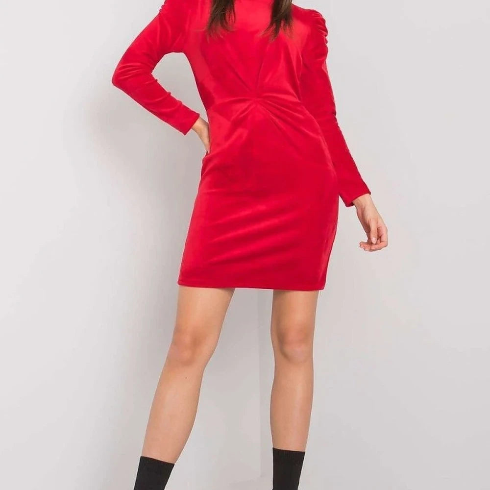 Red Fitted Velour Evening Dress