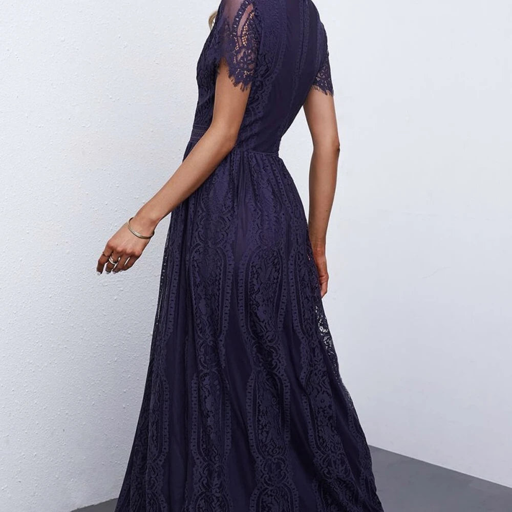 Scalloped Lace V-Neck Maxi Dress