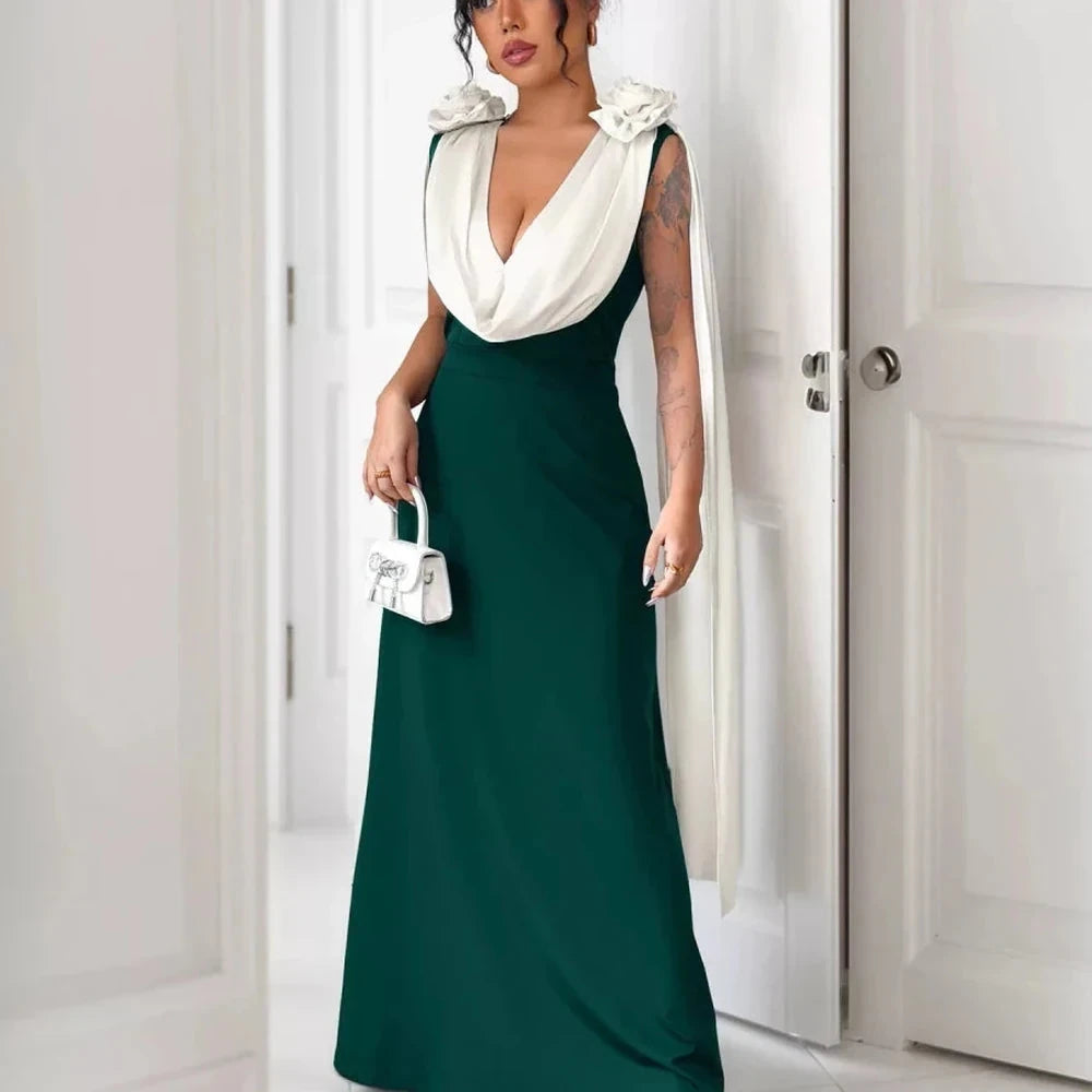 Floral Applique Two Tone Maxi Dress