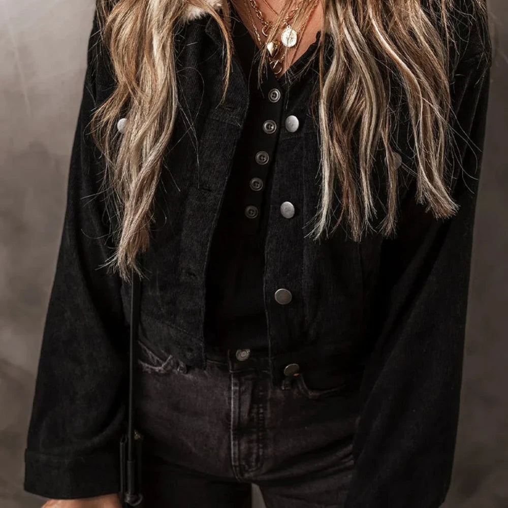 Fuzzy Collared Button Down Jacket