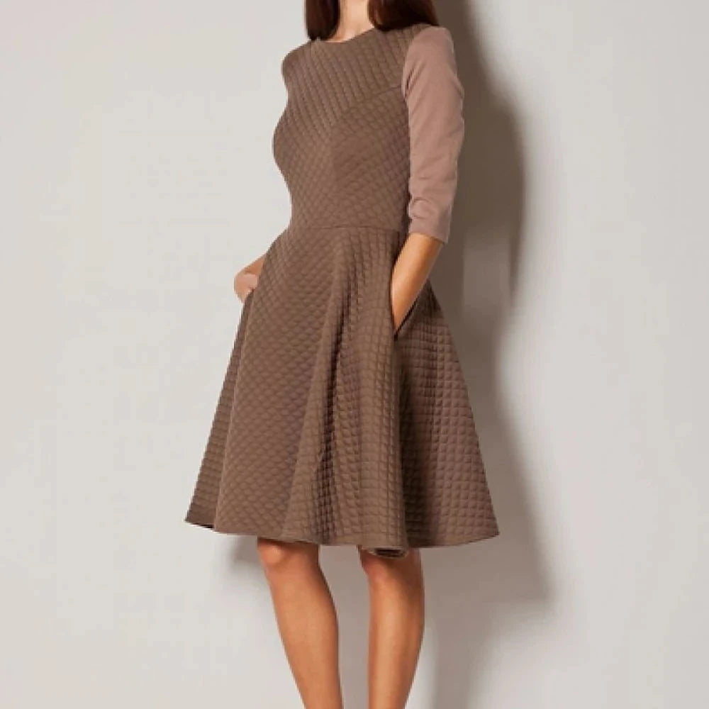 Pink Quilted Pattern Knee-Length Dress