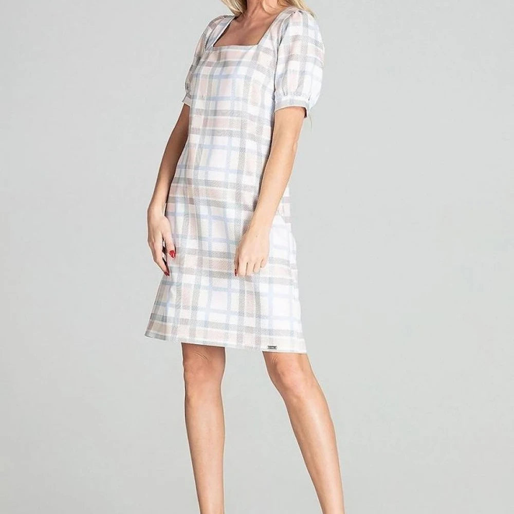 Blue Checkered Midi Dress