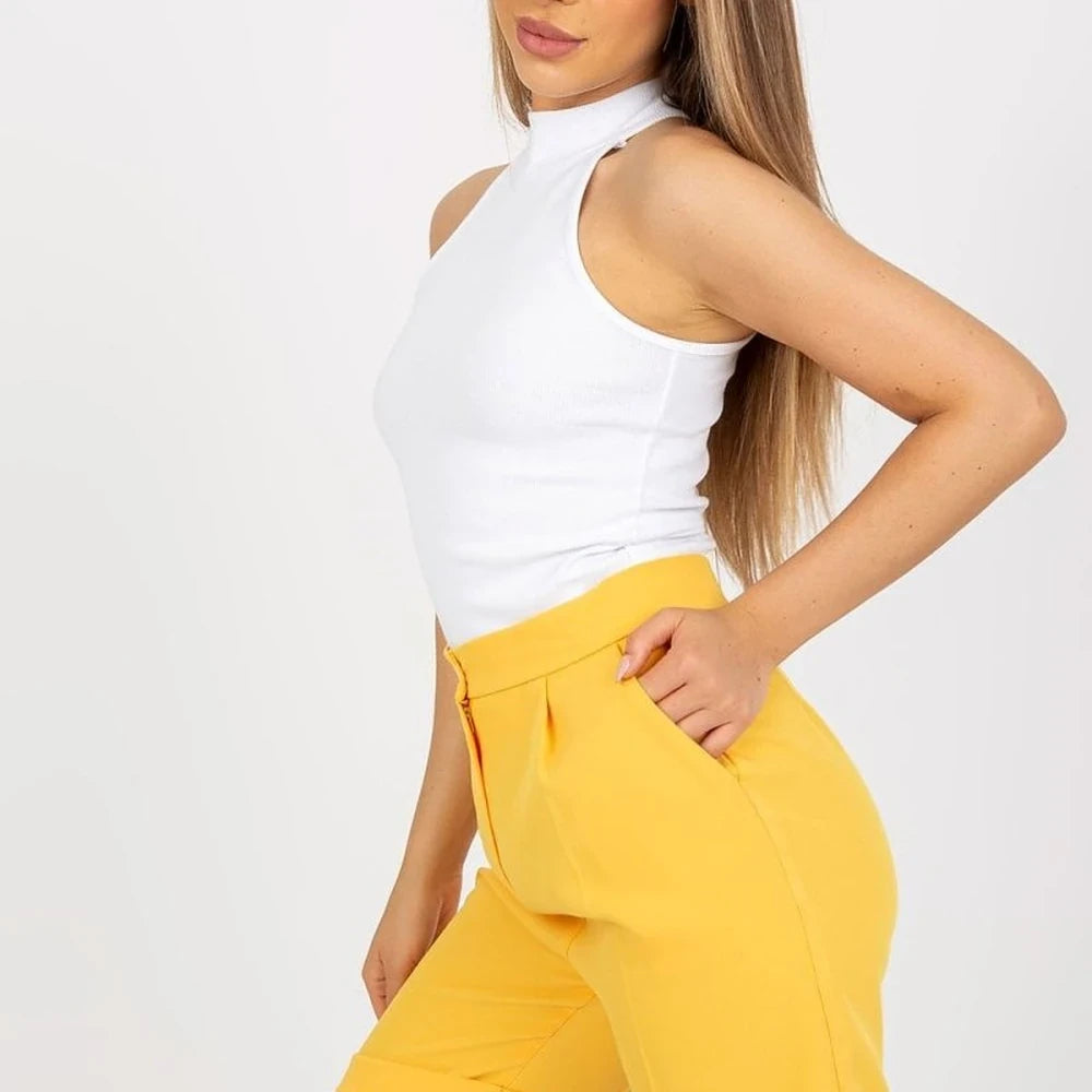 White Ribbed Half Turtleneck Top