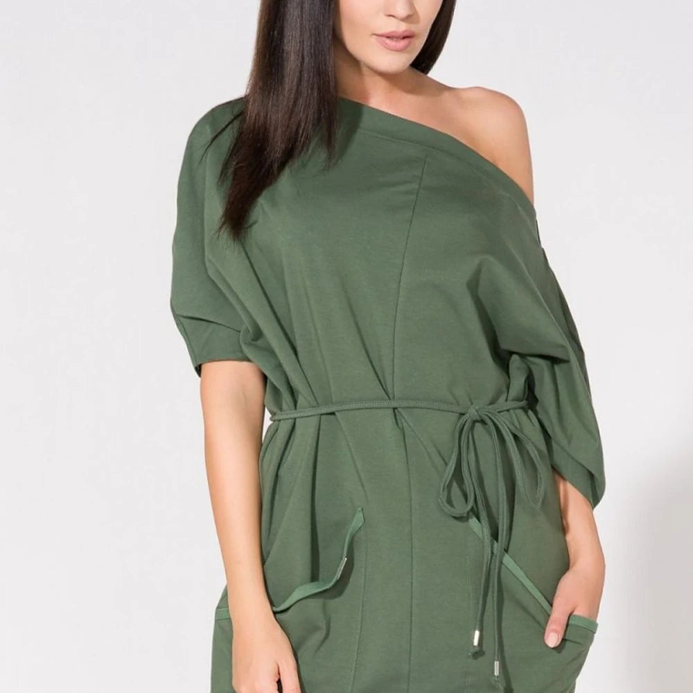 Loose Knit Boatneck Day Dress with Pockets