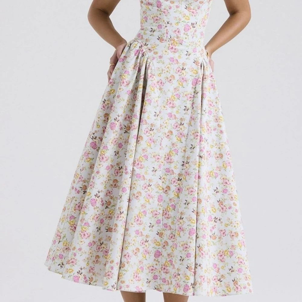Floral Square Neck Midi Dress