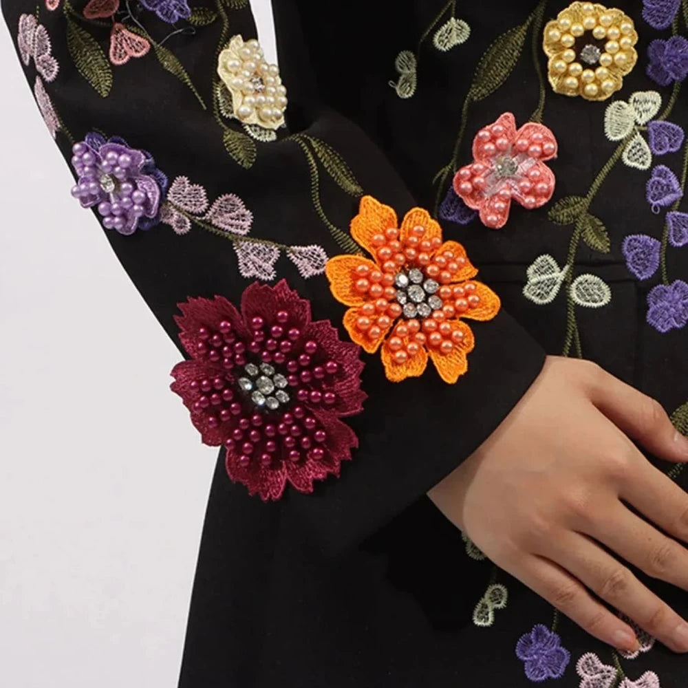 Pearl Detail Blazer with Flower Lapel