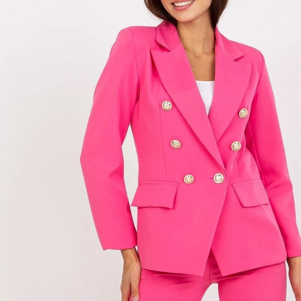 Lined Buttoned Blazer with Shoulder Pads