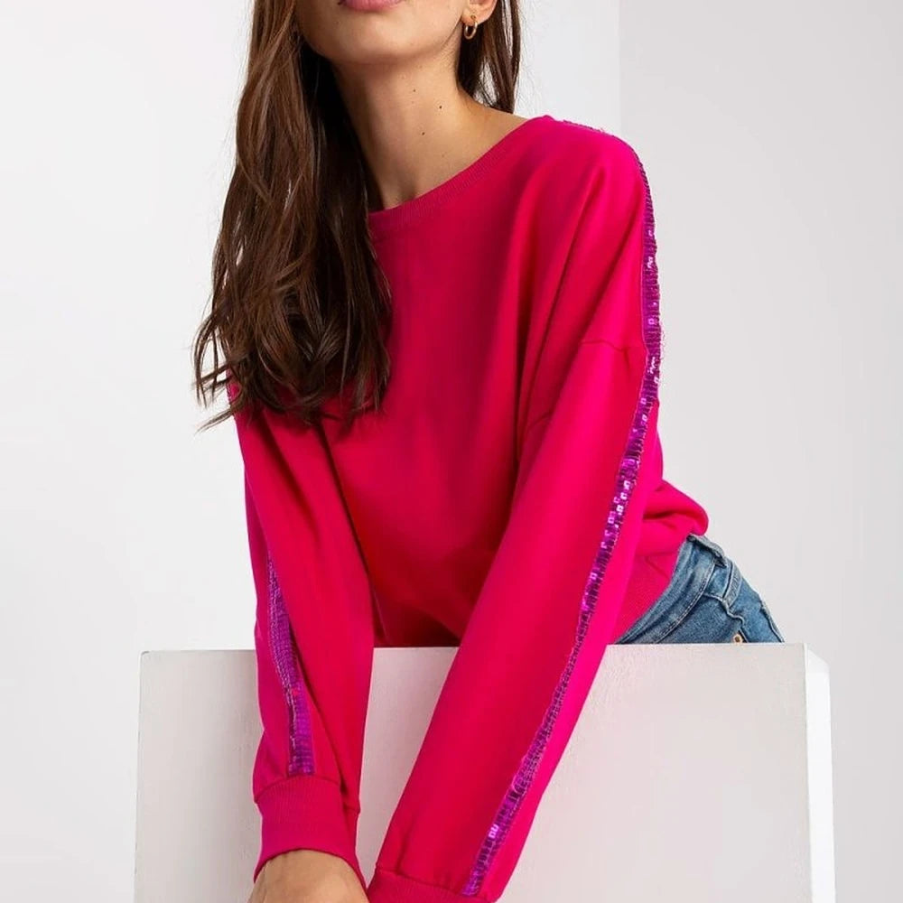 Sequined Sleeve Sweatshirt with Round Neck