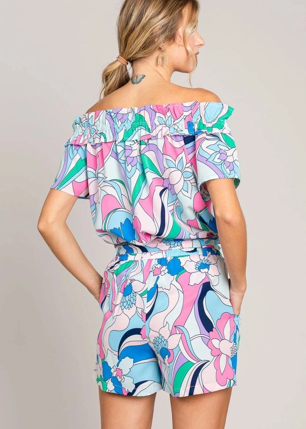 Cotton Bleu by Nu Label Abstracted Print Tie Front Shorts