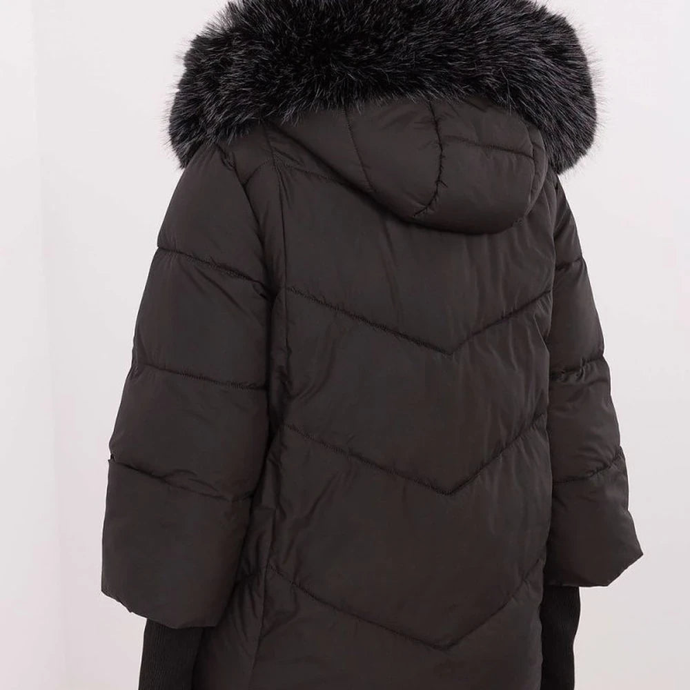 Red Quilted Down Jacket with Detachable Hood