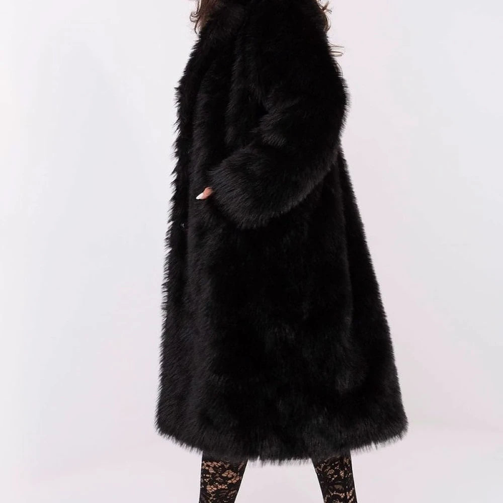 Brown Long Fur Coat with Snap Closure