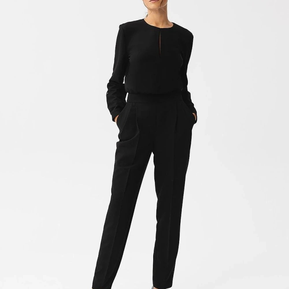 Elegant Slit Neck Jumpsuit with Button Closure