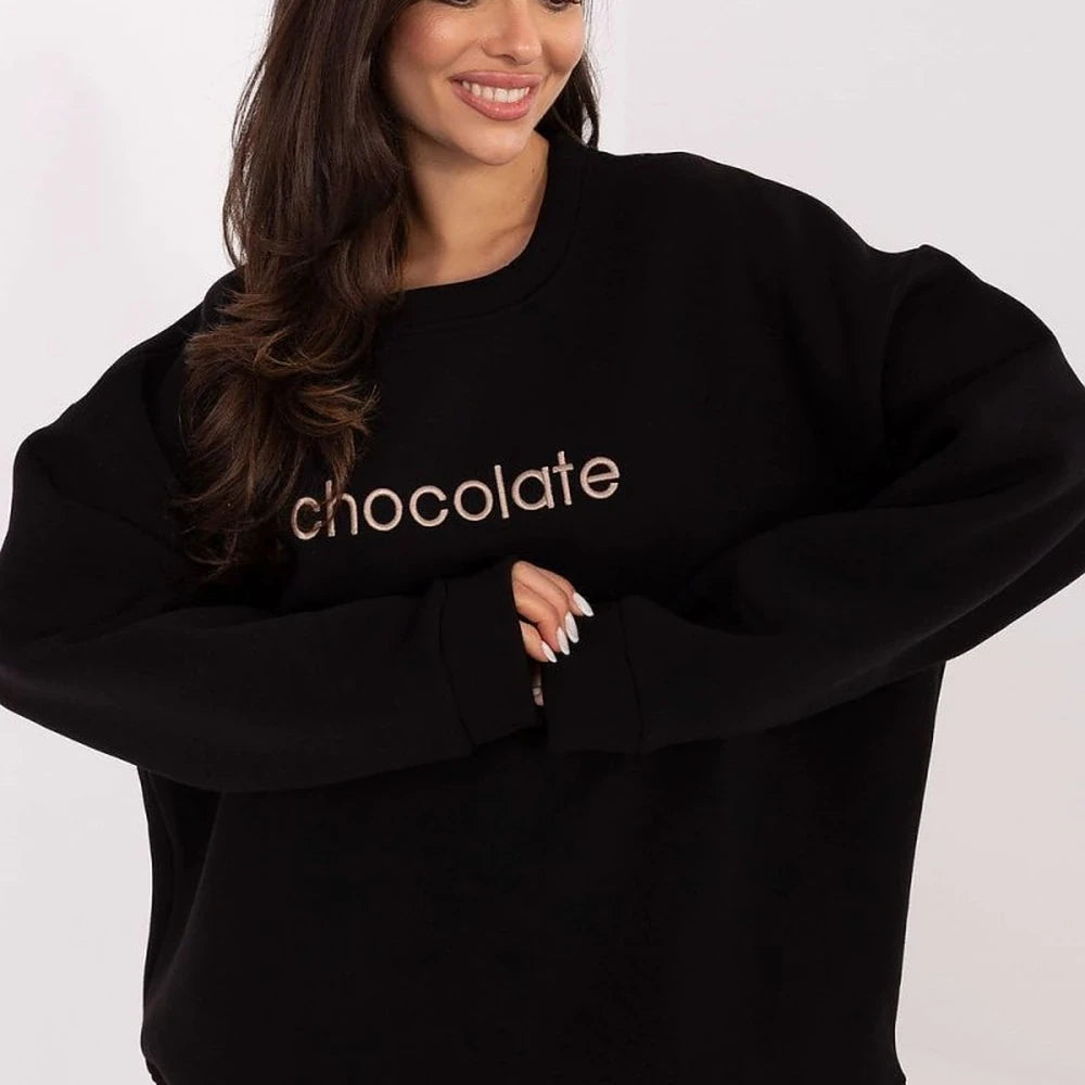 Brown Cotton Spandex Sweatshirt with Embroidery