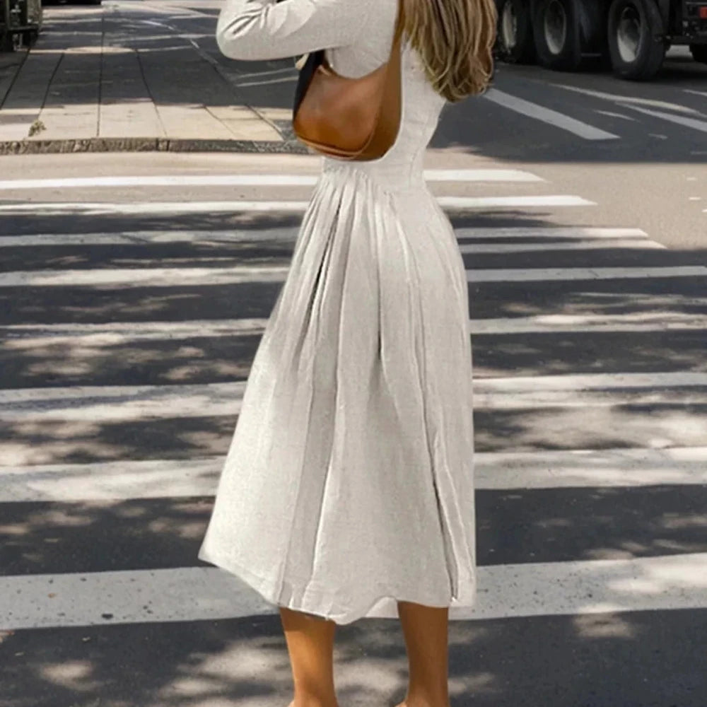 Cutout Long Sleeve A-Line Dress