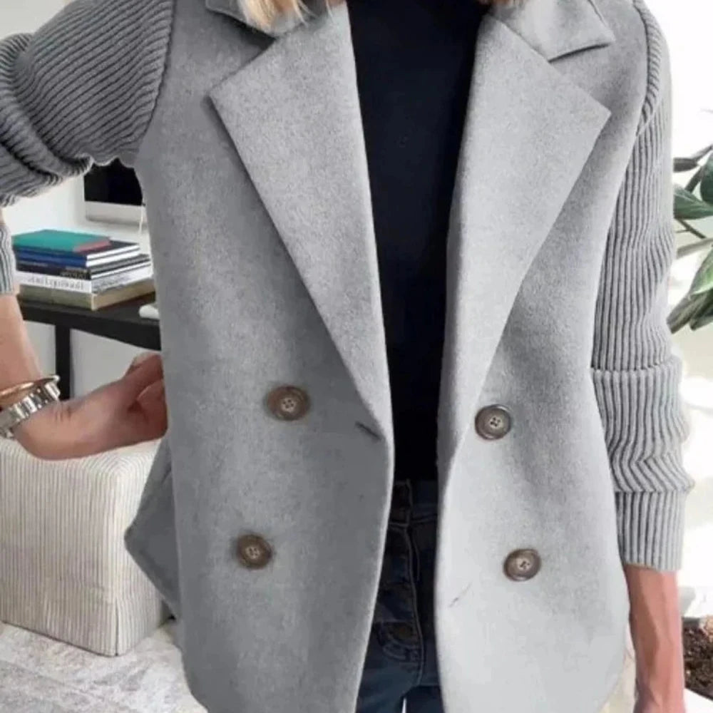 Lined Double-Breasted Knit Sleeve Outerwear