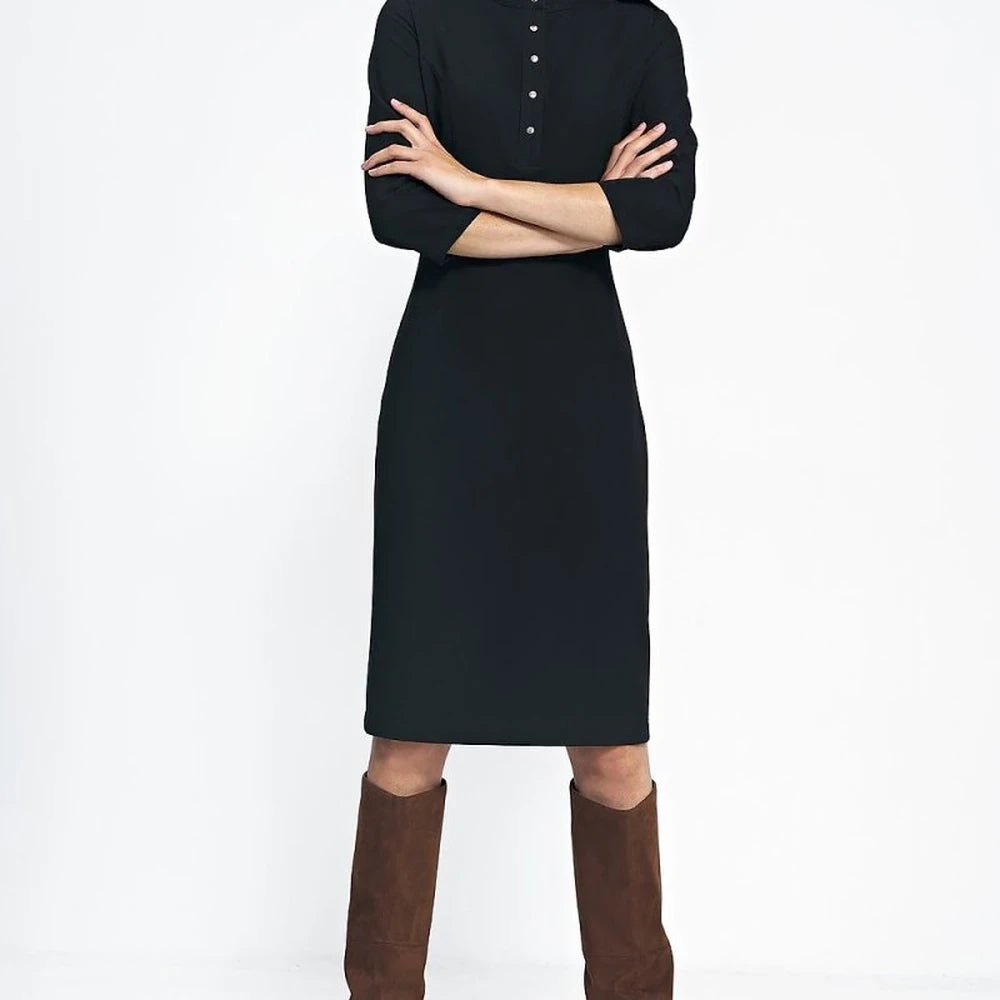 Waisted Day Dress with Zipper and Press Studs