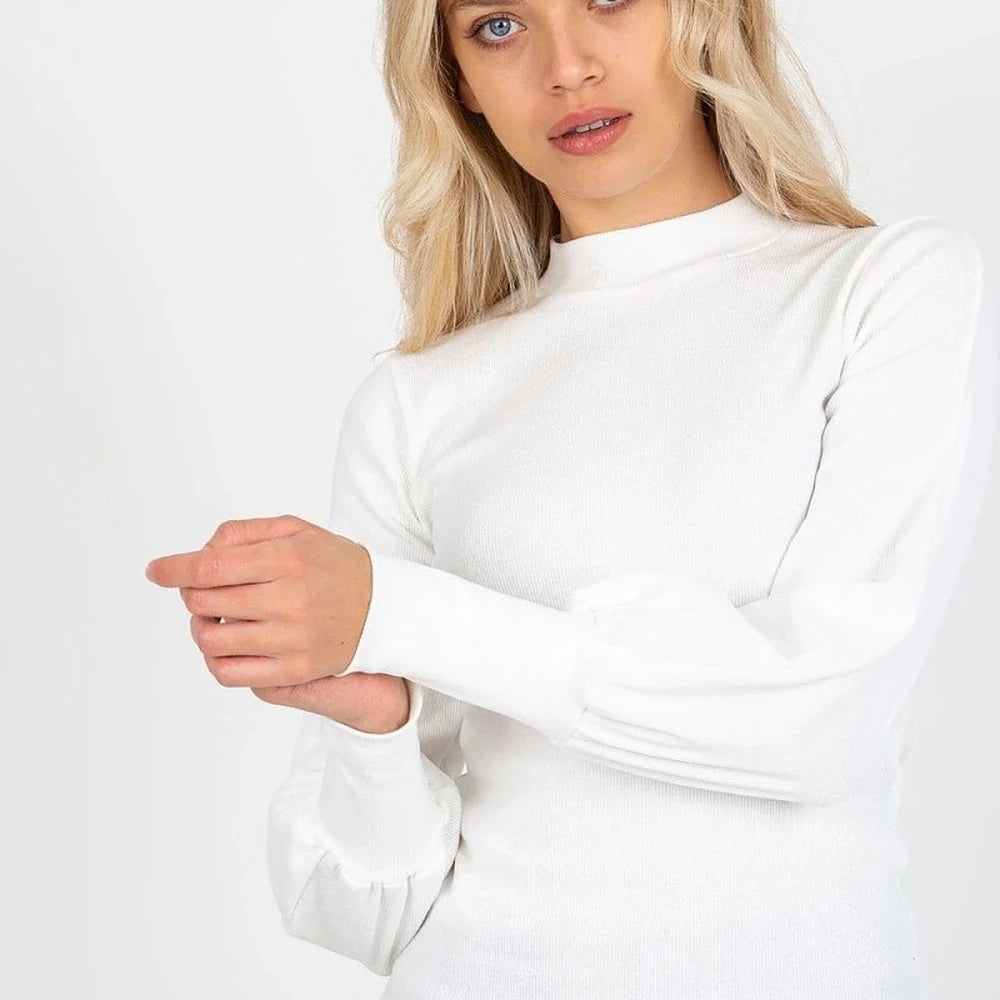 Ribbed Blouse with Long Sleeves and Wide Cuffs