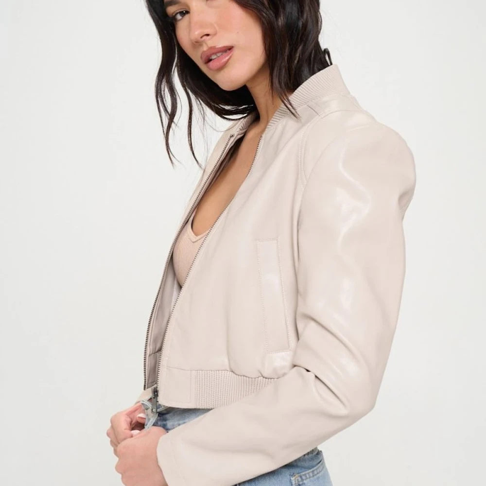 Vegan Leather Cropped Bomber Jacket