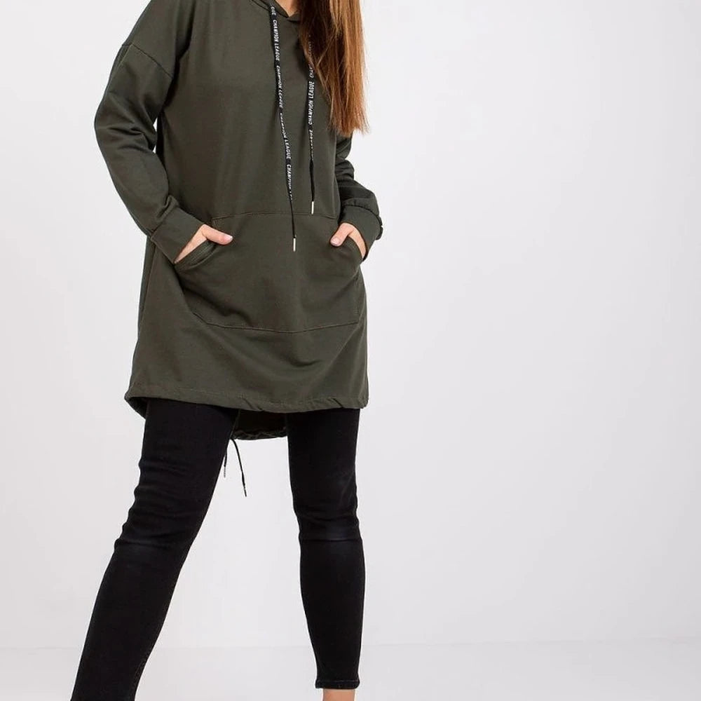Extended Cut Hooded Sweatshirt with Kangaroo Pocket