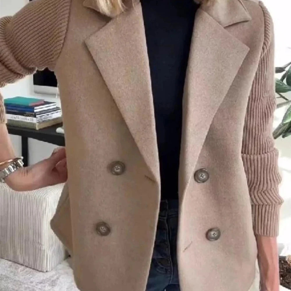 Lined Double-Breasted Knit Sleeve Outerwear