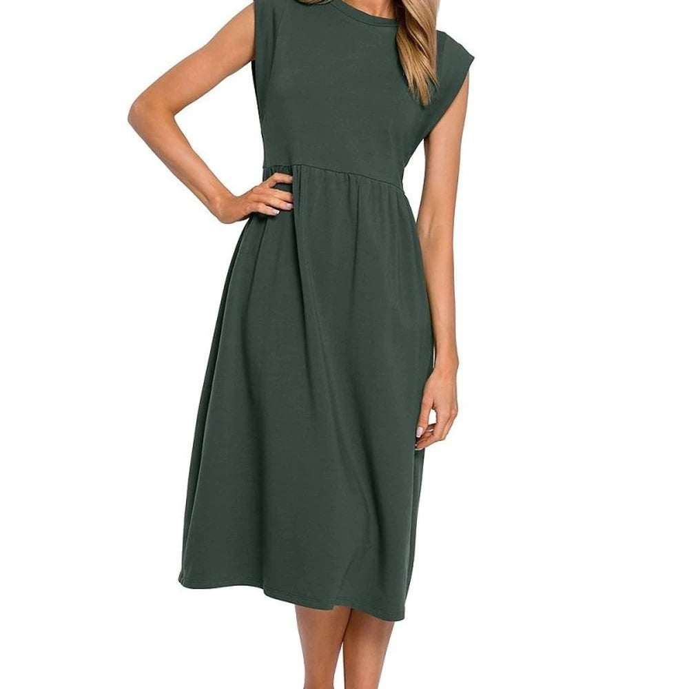 Stretchy Ribbed Knit Midi Dress