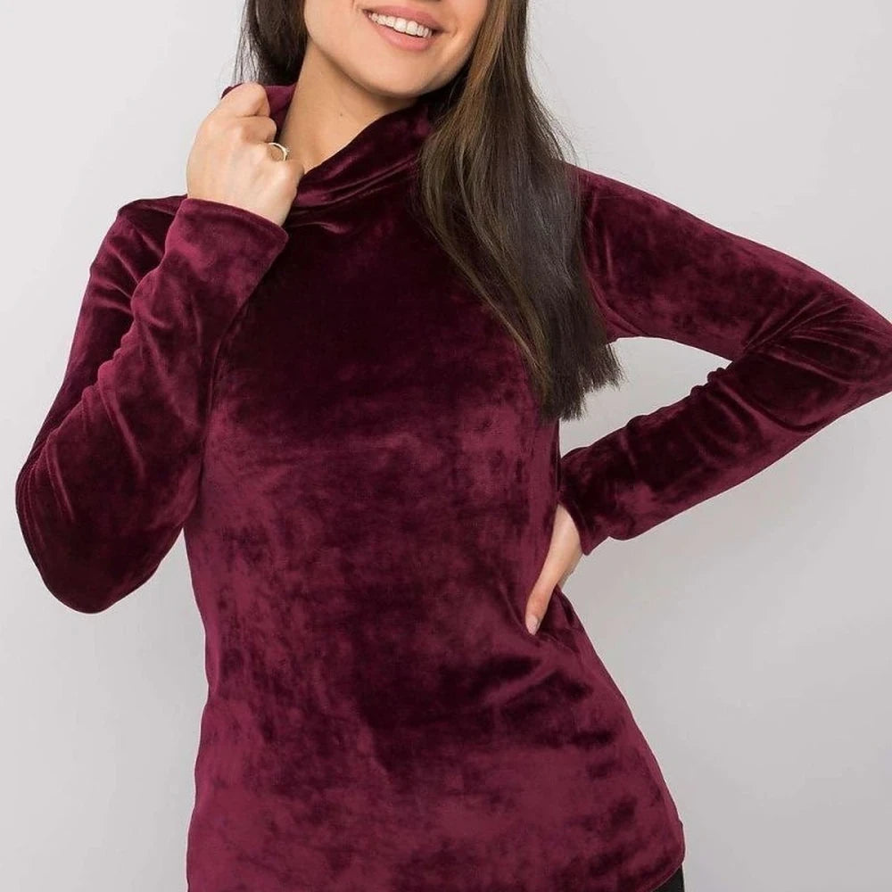 Turtleneck Velour Top with Long Sleeves