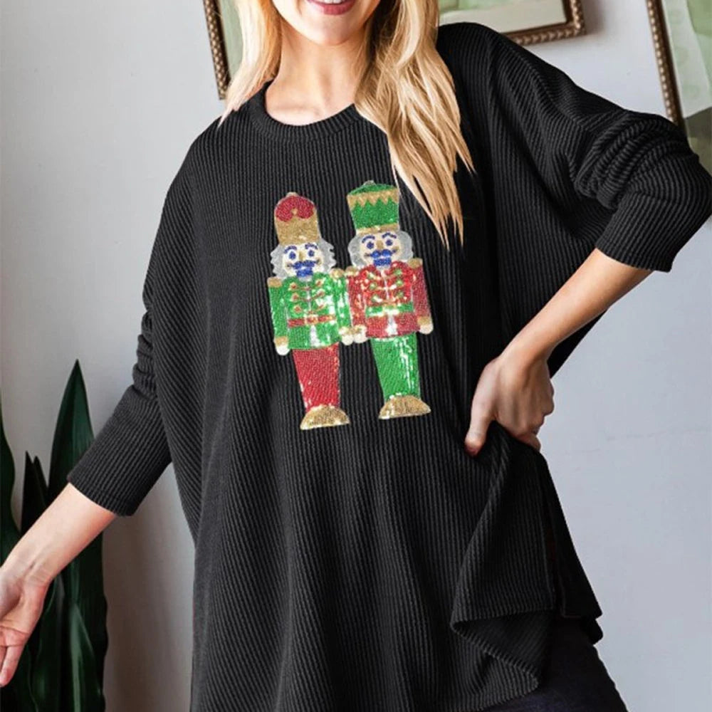 Sequin Ribbed Long Sleeve Top