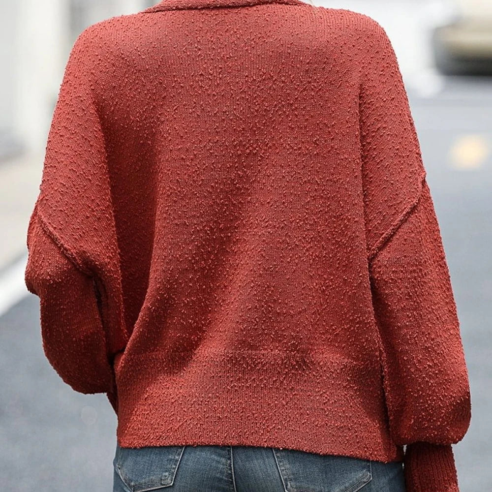 Button-Up V-Neck Cardigan with Dropped Shoulders