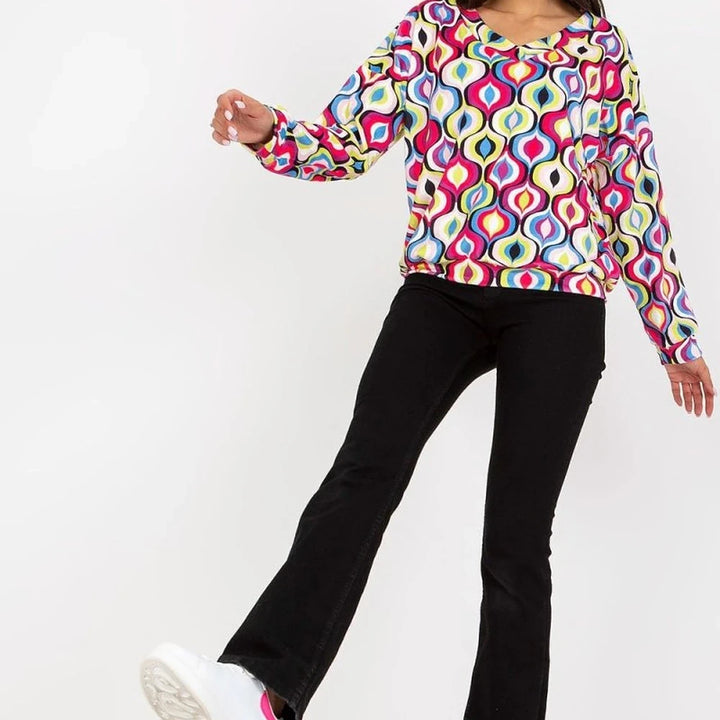 Women's Heart Neckline Patterned Sweatshirt