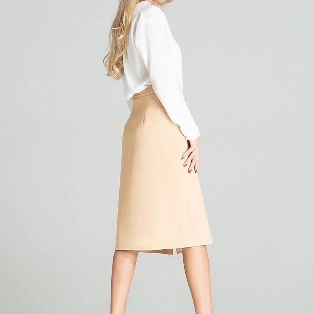 Checked Midi Skirt with Front Overlap