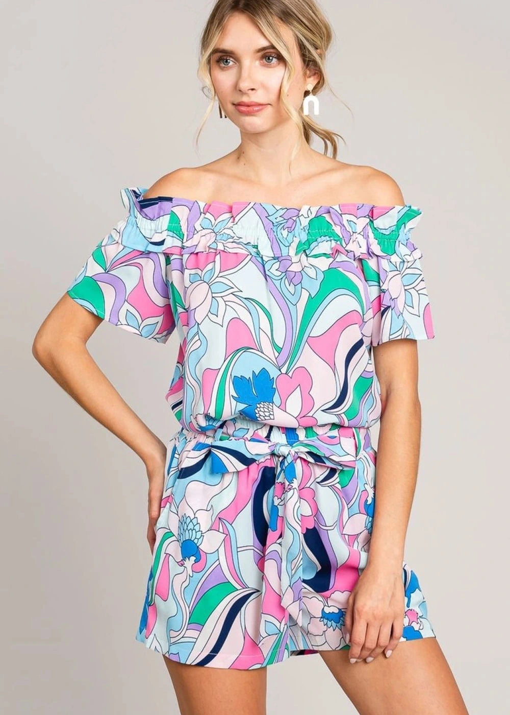 Cotton Bleu by Nu Label Abstracted Print Tie Front Shorts