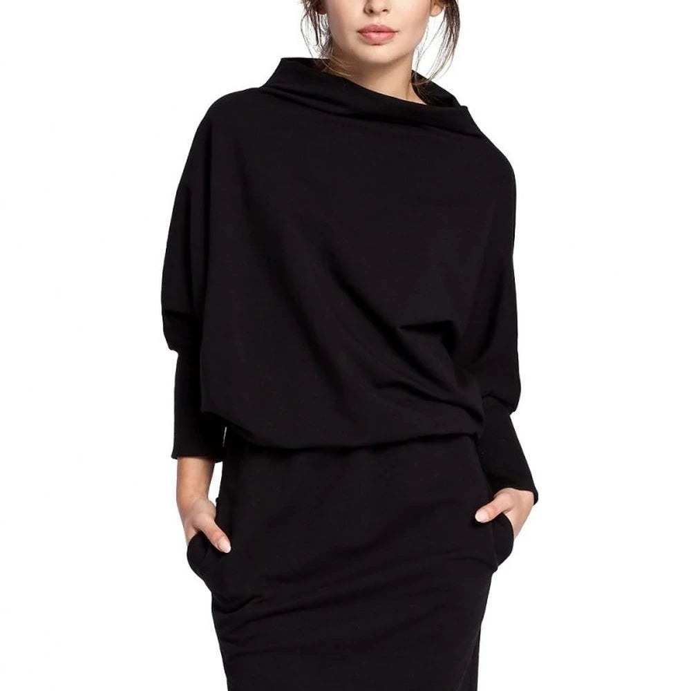 Ribbed Sleeve Midi Dress with Pockets
