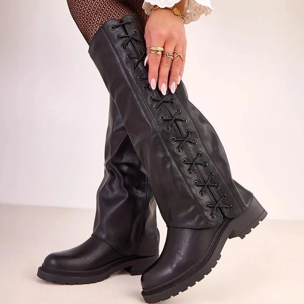 Black Thigh-High Boots with Detachable Layer