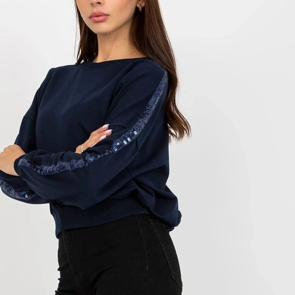 Sequined Sleeve Sweatshirt with Round Neck