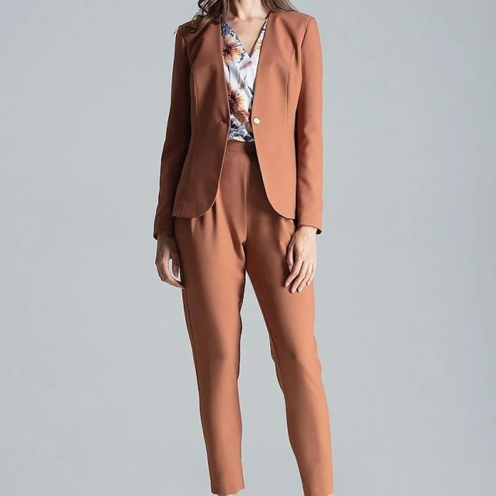 Patterned One-Button Jacket with No Lapels