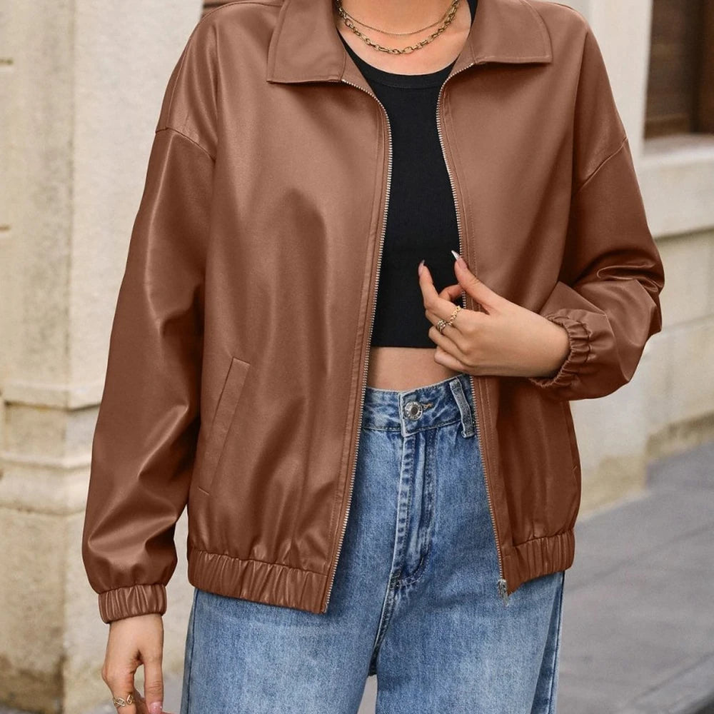 Women's Zip-Up Dropped Shoulder Jacket