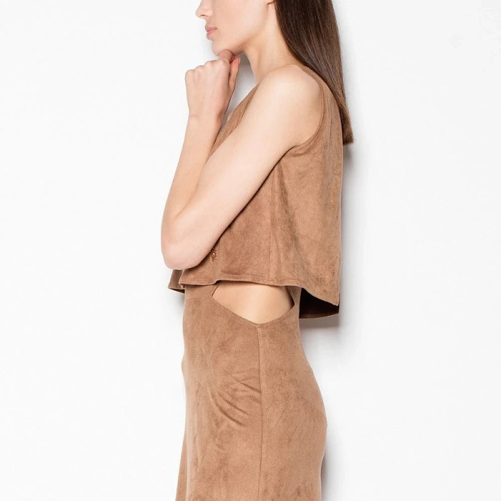 Suede-Like Day Dress with Cut-Outs