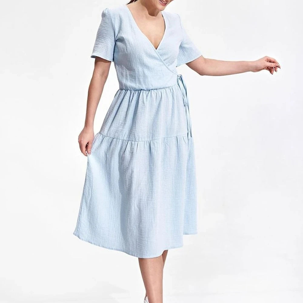 Summer Midi Dress with Envelope Neckline