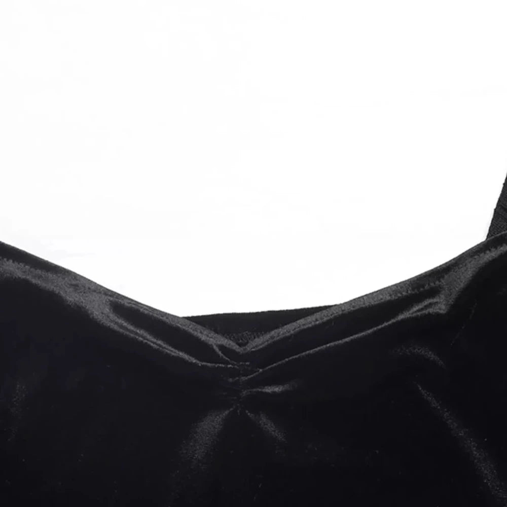 Black Velvet Sweetheart Neck Midi Dress
