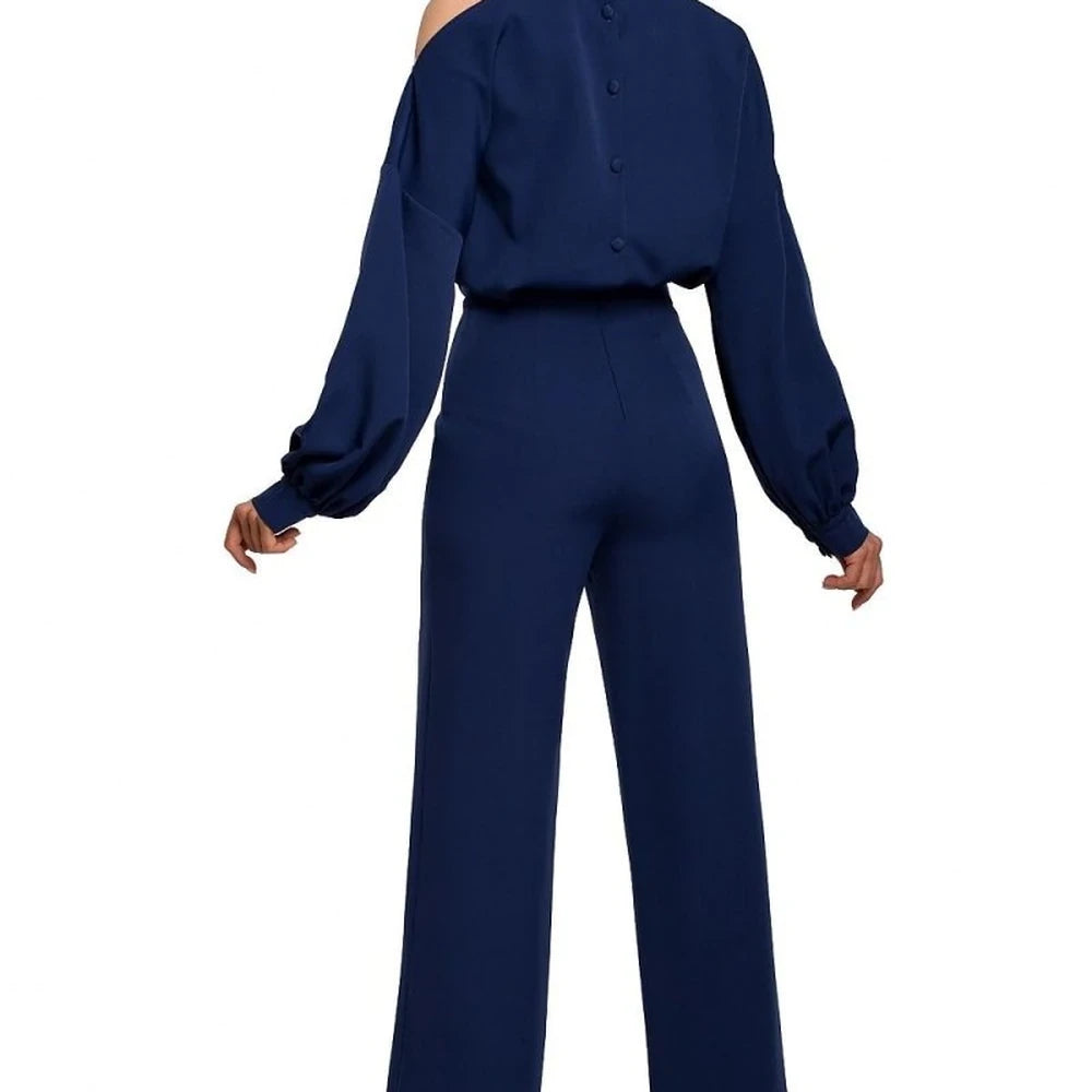 Elegant Jumpsuit with Buffet Sleeves & Slit Neckline