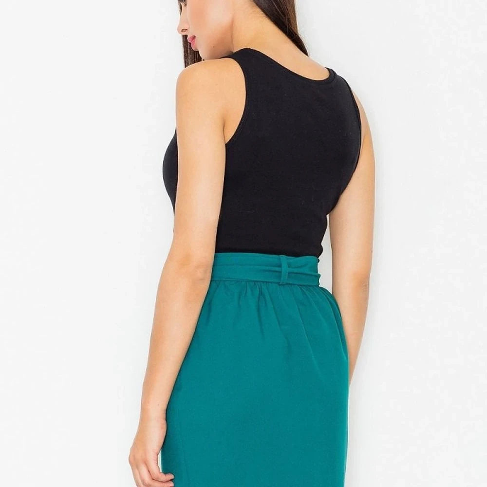 Pencil Skirt with Waist Tie - Green