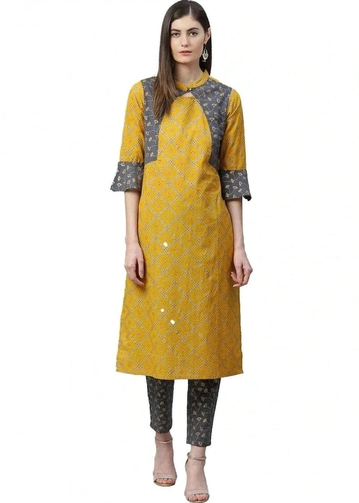Yellow cotton kurti bell sleeves