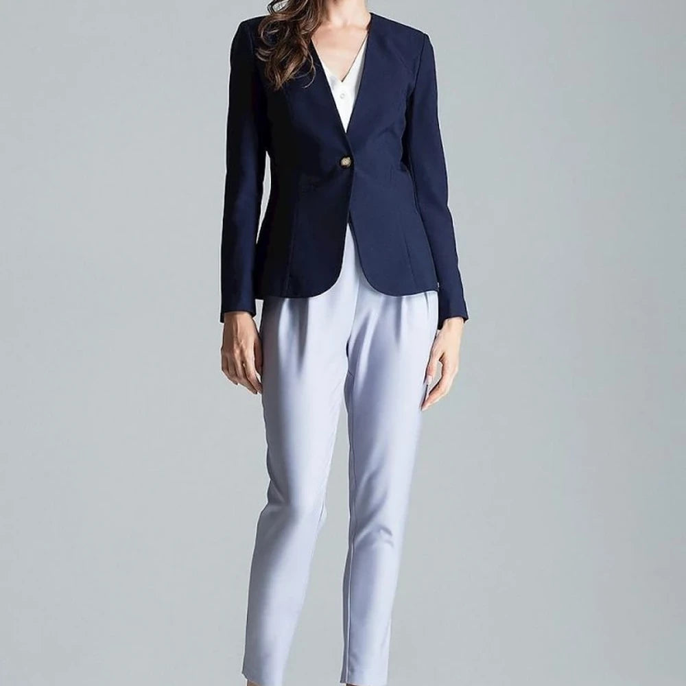 Patterned One-Button Jacket with No Lapels