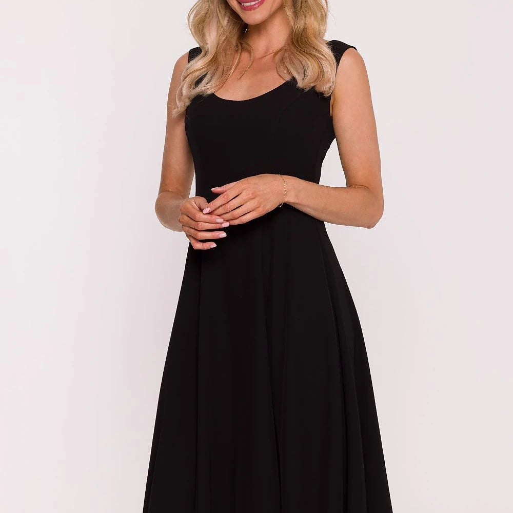 Flared Evening Dress with Round Neck