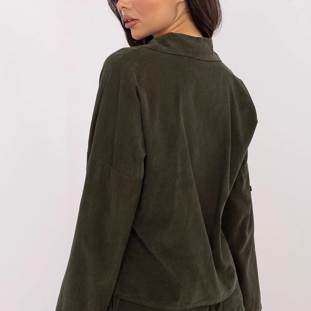 Corduroy Shirt with Collar and Button Closure