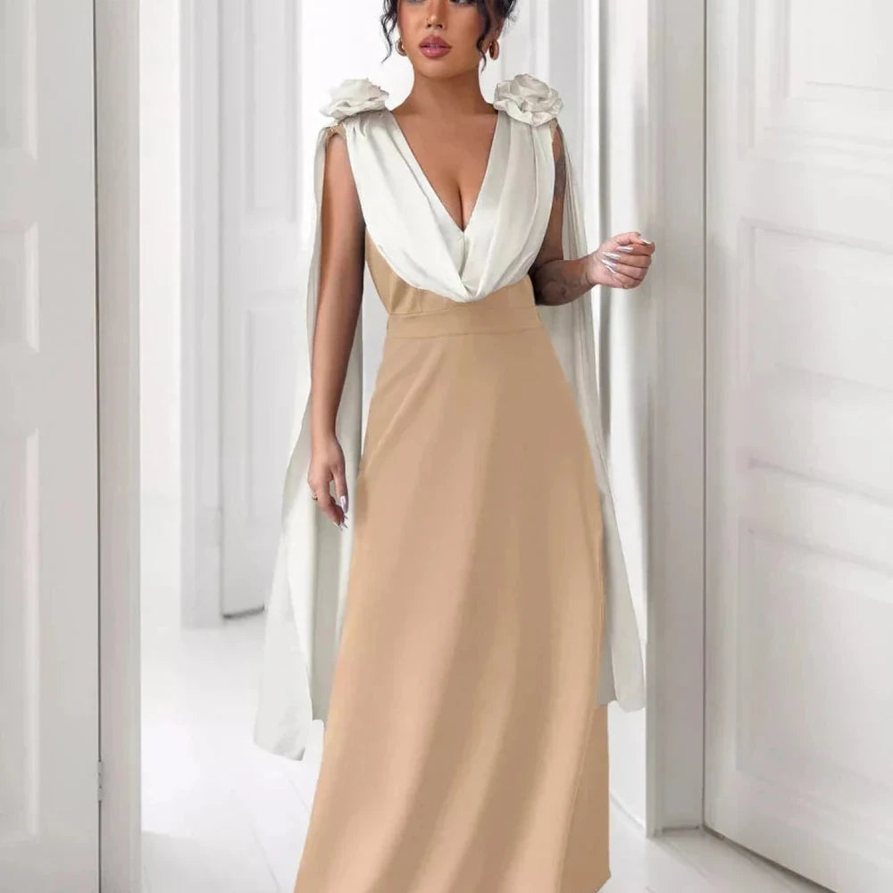 Floral Applique Two Tone Maxi Dress