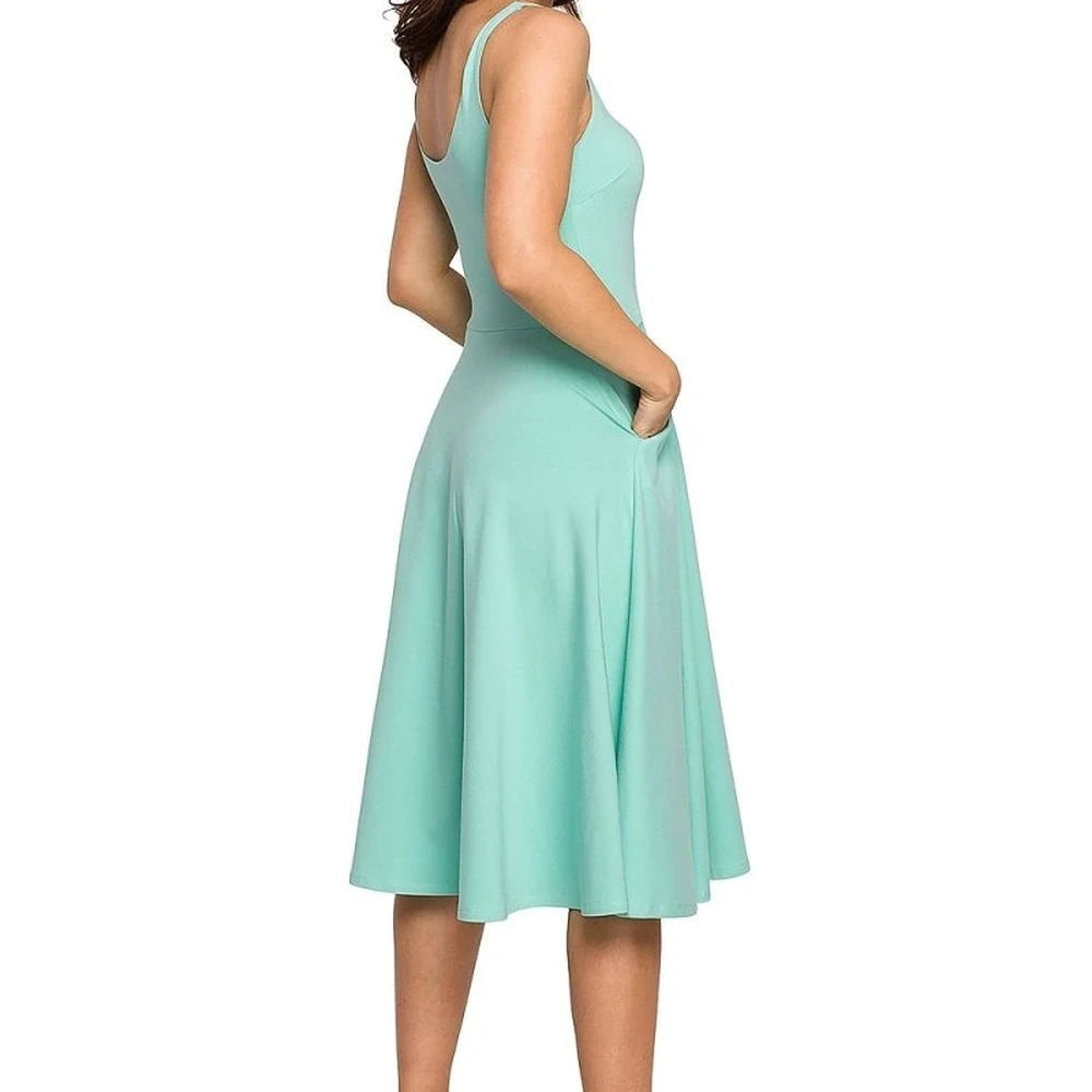 Cotton Dress Thin Straps Flared Bottom Pockets