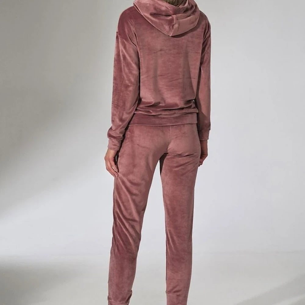 Green Velour Tracksuit Trousers with Drawstring Waist
