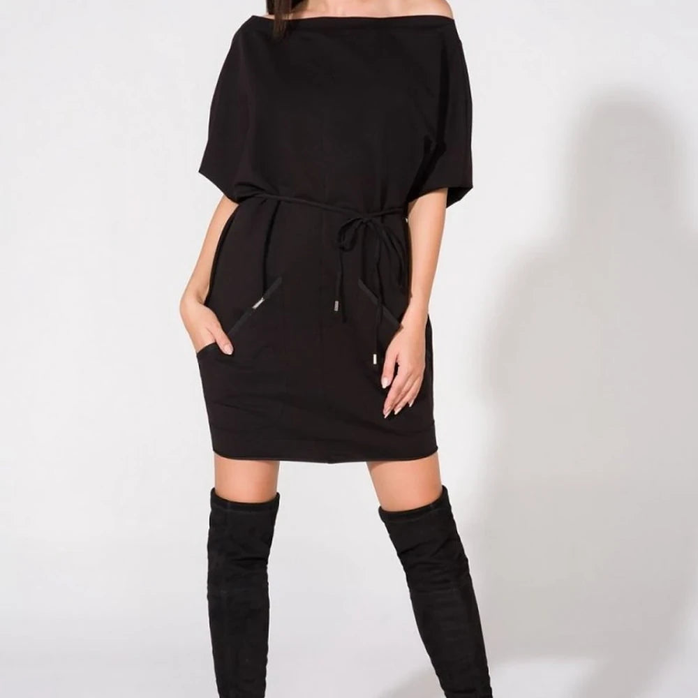 Loose Knit Boatneck Day Dress with Pockets
